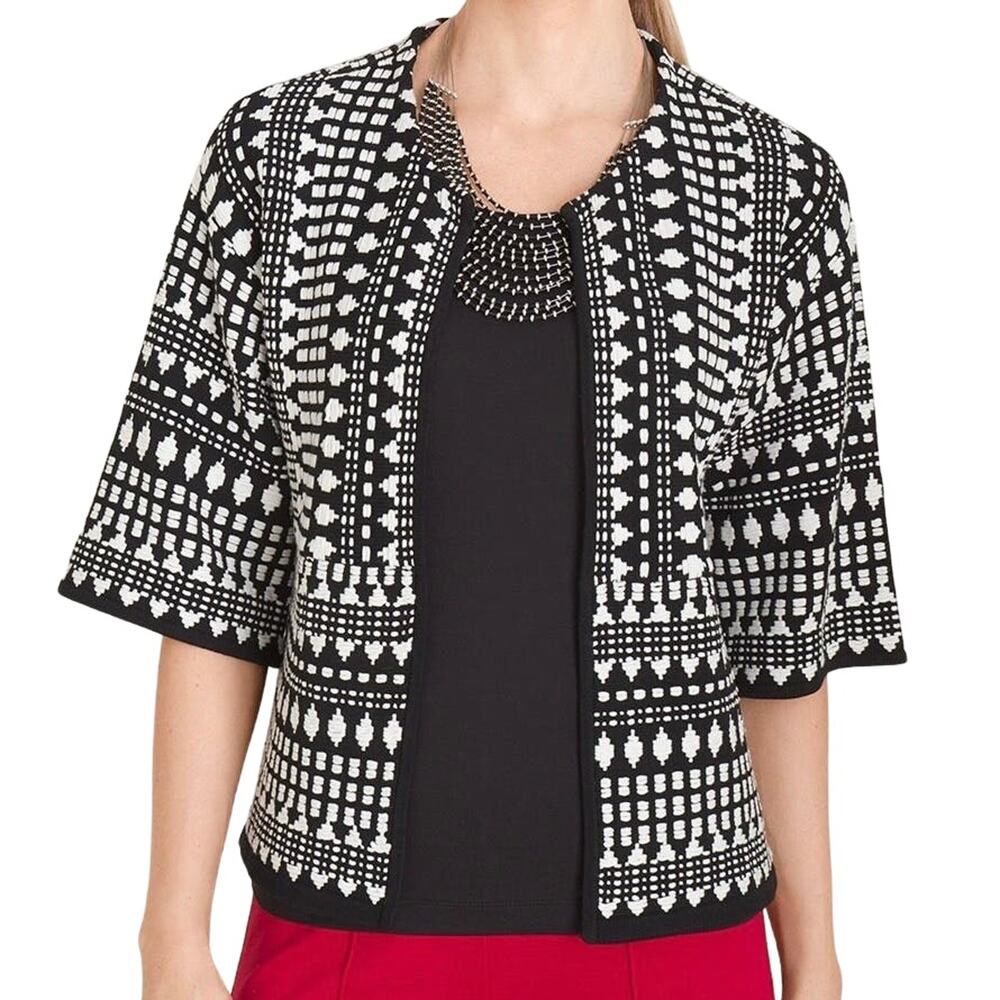 Chico’s Knit Black & White Elbow Sleeve Cardigan Size Chicos 0/Small